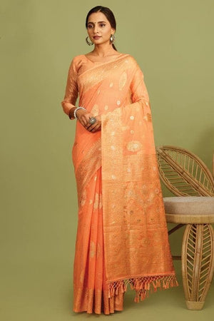 Monarch Orange Linen Saree