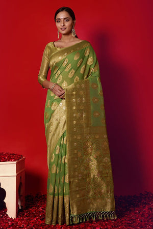 Moss Green Linen Saree