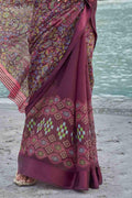 Mulberry Purple Floral Printed Linen Saree