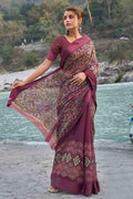 Mulberry Purple Floral Printed Linen Saree