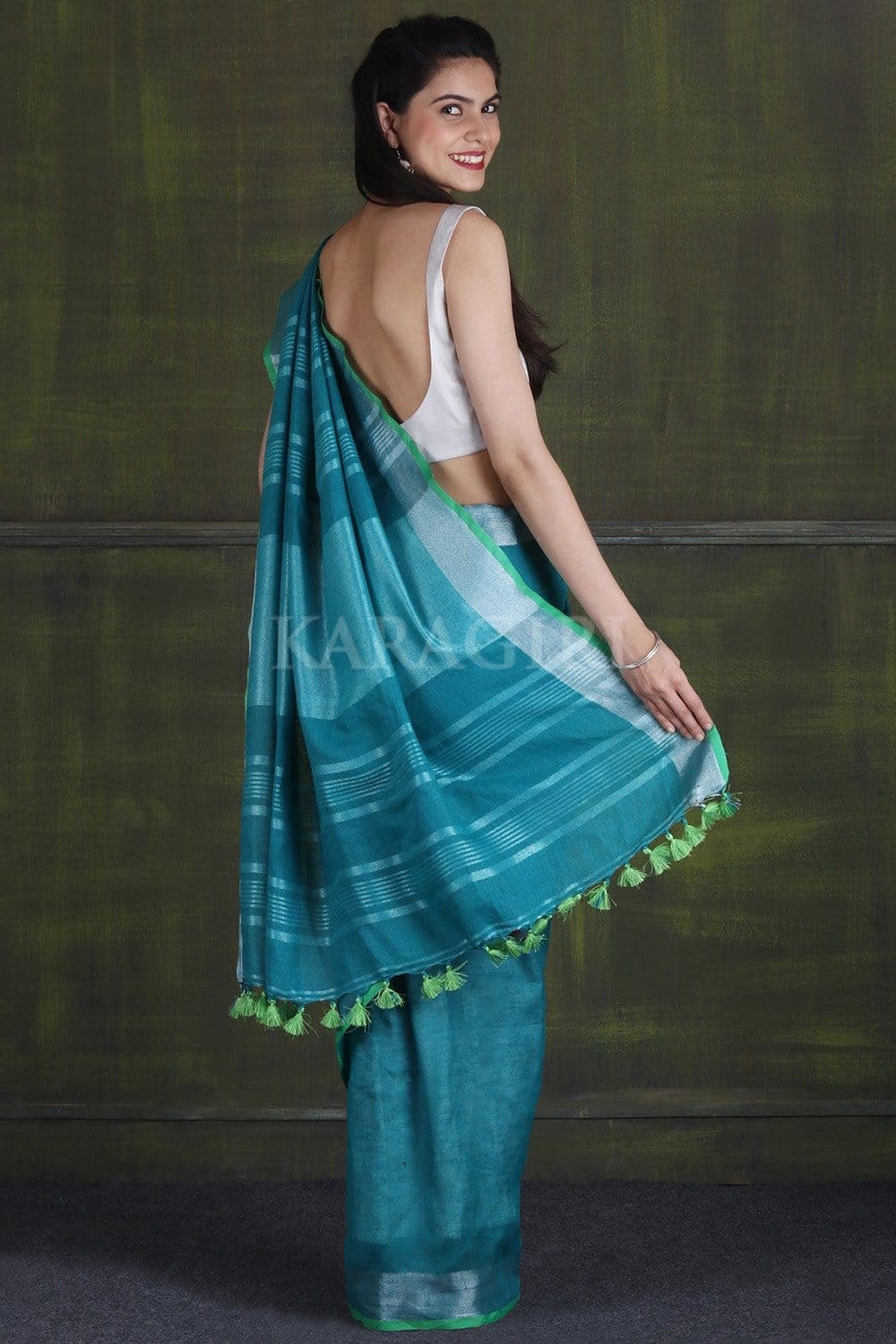 linen saree olympic blue metallic linen saree silk saree online 25473304789185
