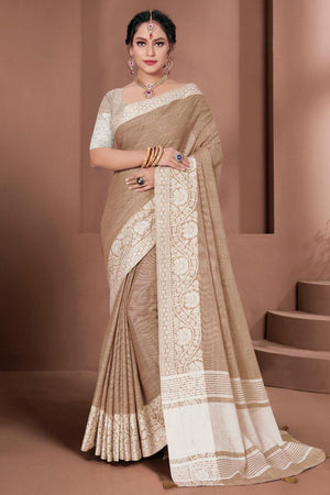 Peanut Brown Linen Saree