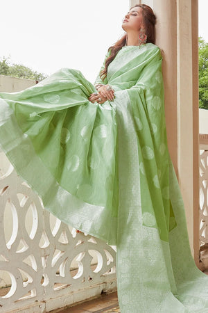 Pear Green Linen Saree