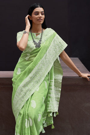 Pear Green Linen Saree