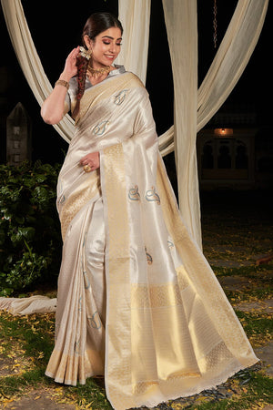 Pearl White Linen Saree