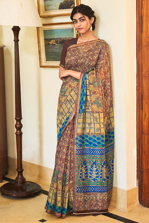 Penny Brown Linen Saree