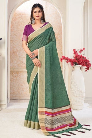 Pine Green Linen Saree