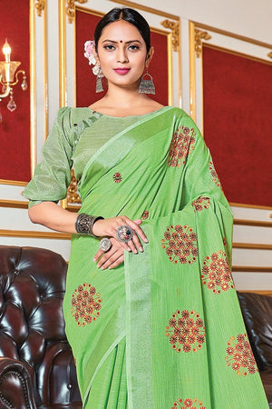 Pure Fern Green Linen Saree