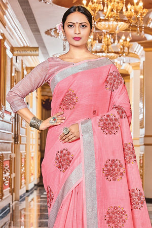 Rose Pink Linen Saree