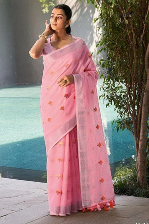 Rose Pink Linen Saree