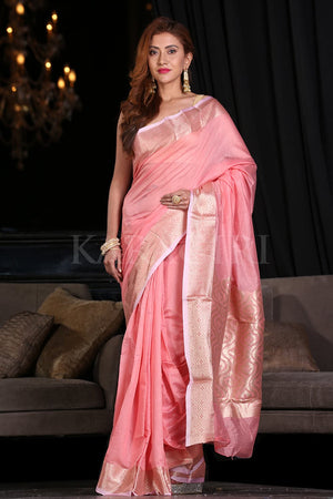 Rouge Pink Linen Saree