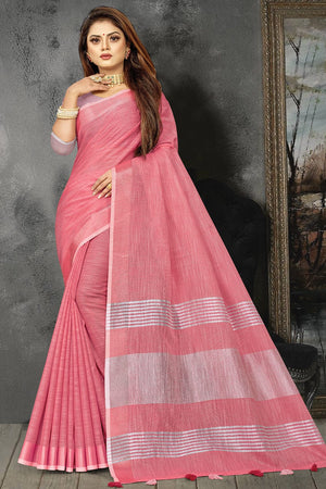 Rouge Pink Linen Saree