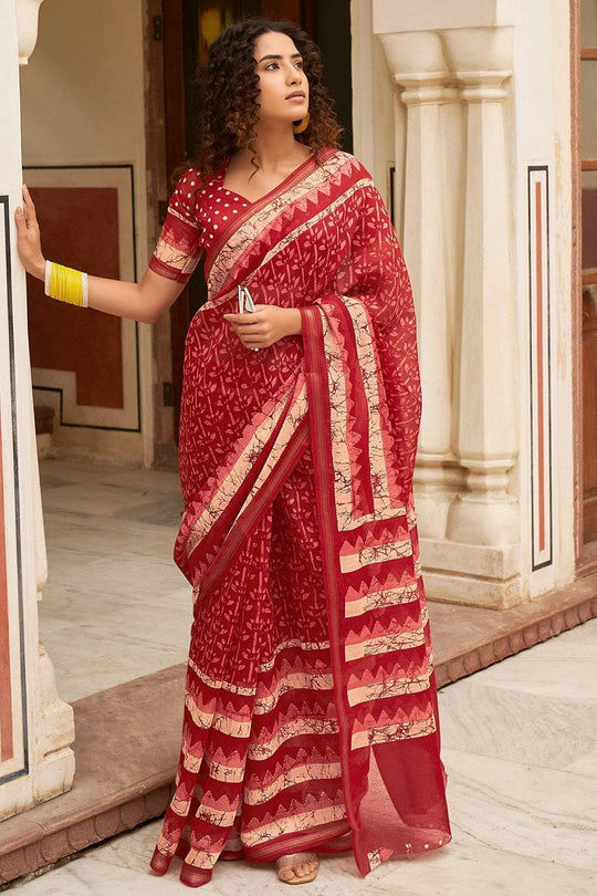 Red Plain Linen Saree With Black Tassel at Rs.2200/Piece in mumbai offer by  Sayali Rajadhyaksha Sarees