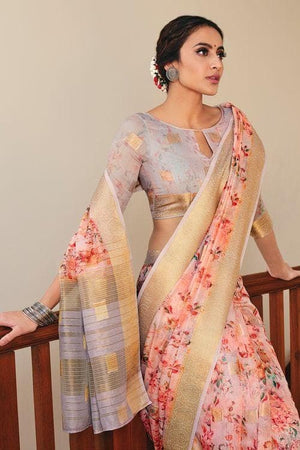 Salmon Pink Linen Saree