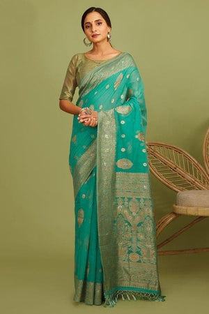 Sapphire Blue Linen Saree