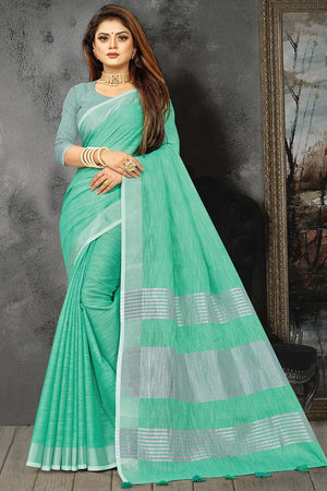 Sea Green Linen Saree