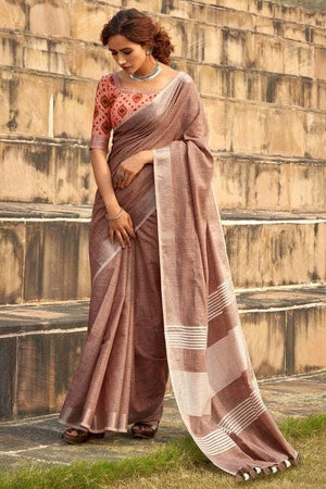 Ananya Chic Beigish Brown Silk Saree