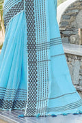 blue linen saree