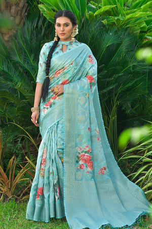 Sky Blue Linen Saree