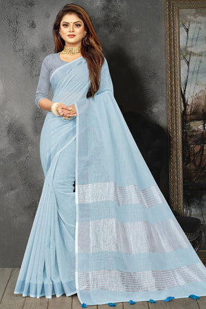 Sky Blue Linen Saree