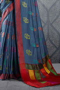 Linen Saree Steel Blue Linen Saree saree online