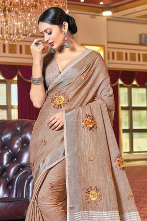 Tortilla Brown Linen Saree