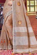 Linen Saree Tortilla Brown Linen Saree saree online