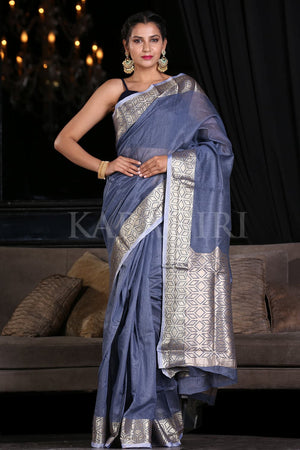 Vivid Blue Linen Saree