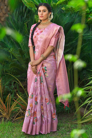 Watermelon Pink Linen Saree