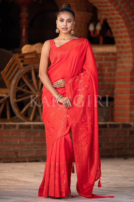 Buy Vibrant Red Mysore Silk Saree online-Karagiri