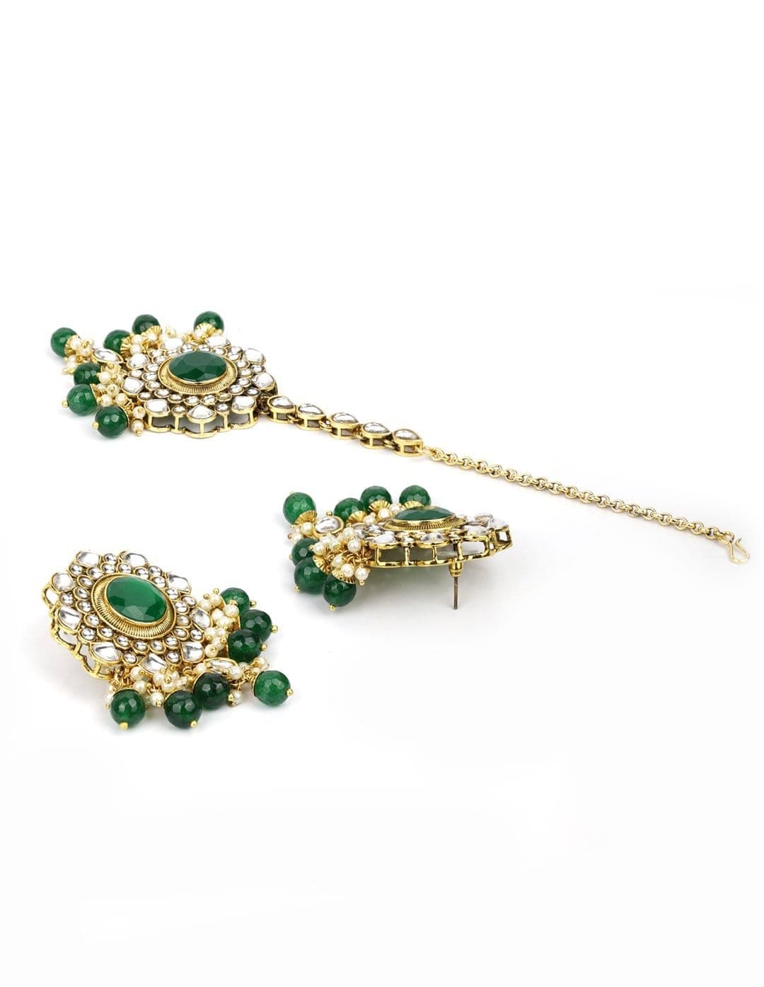 Buy Gold Toned Emarld Green Handcrafted Metal Kundan Earrings   FEMKD012FEMI1  The loom