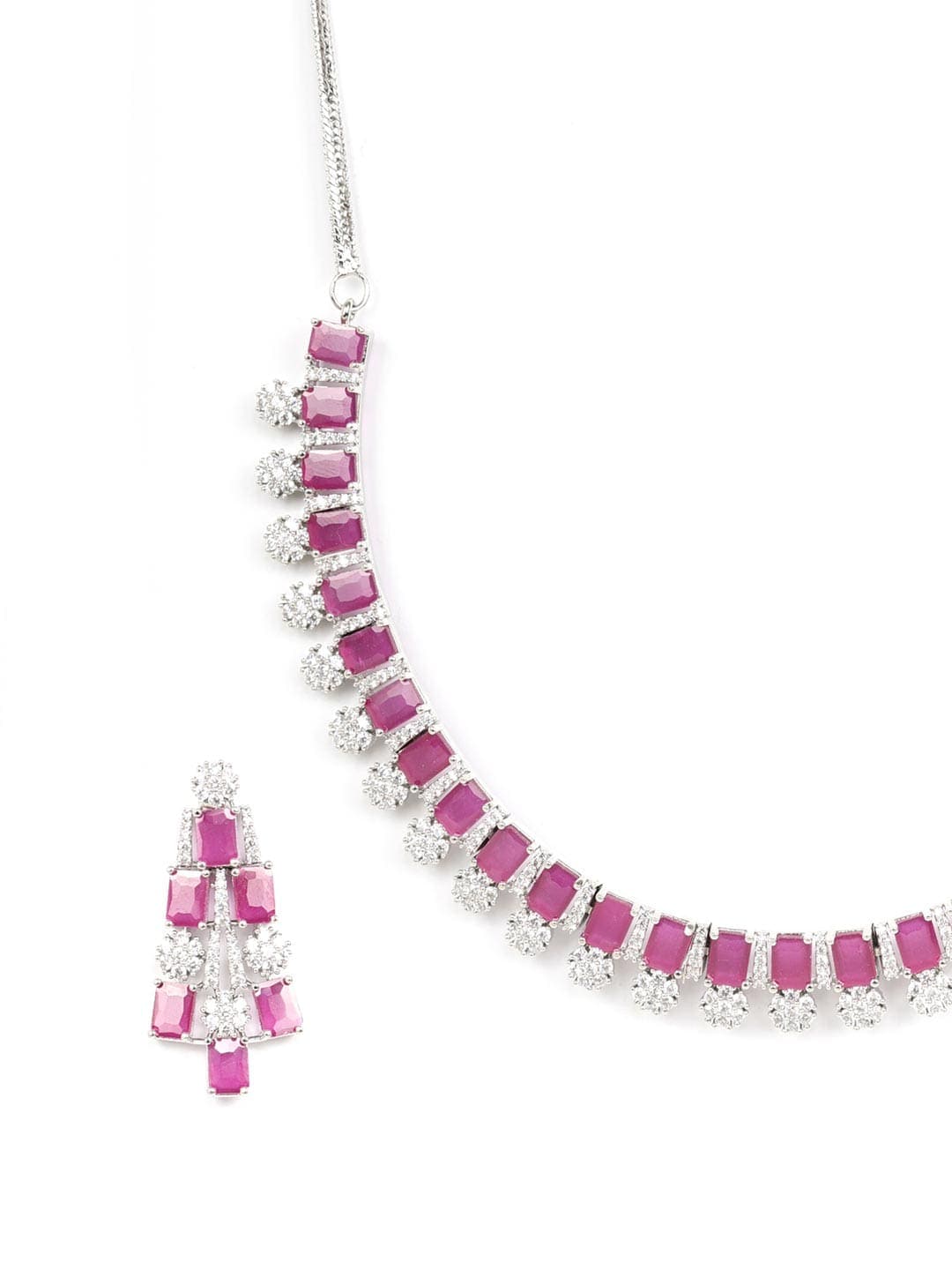 Attractive Dark Pink Diamond Necklace Set - SJK1307