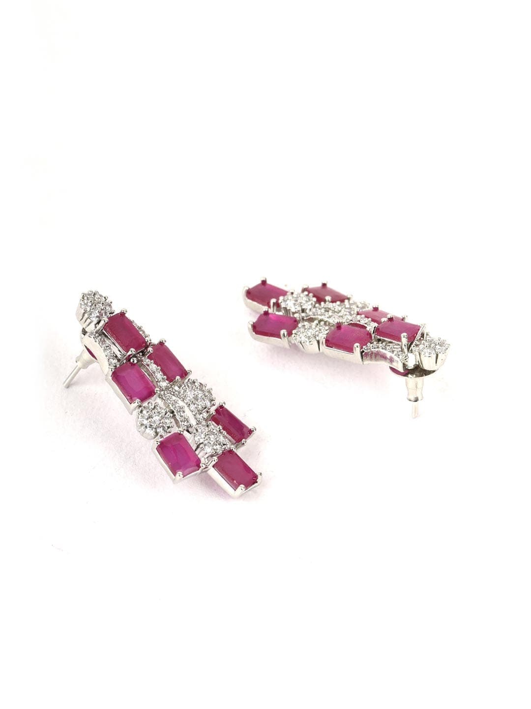 Attractive Dark Pink Diamond Necklace Set - SJK1307