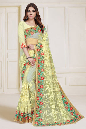 Light Yellow Net Saree