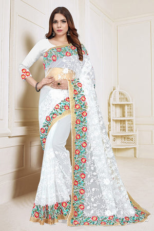 White Net Saree