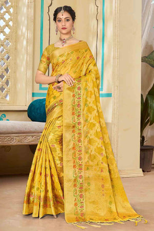 Canary Yellow Organza Saree