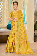 yellow organza saree