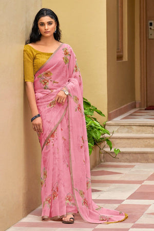 Carnation Pink Organza Saree