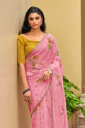 pink organza saree