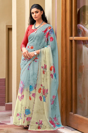 Celeste Blue Organza Saree