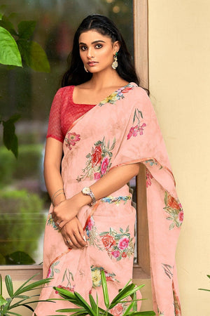 Crepe Pink Organza Saree