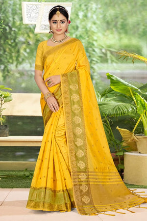 Dandelion Yellow Organza Saree