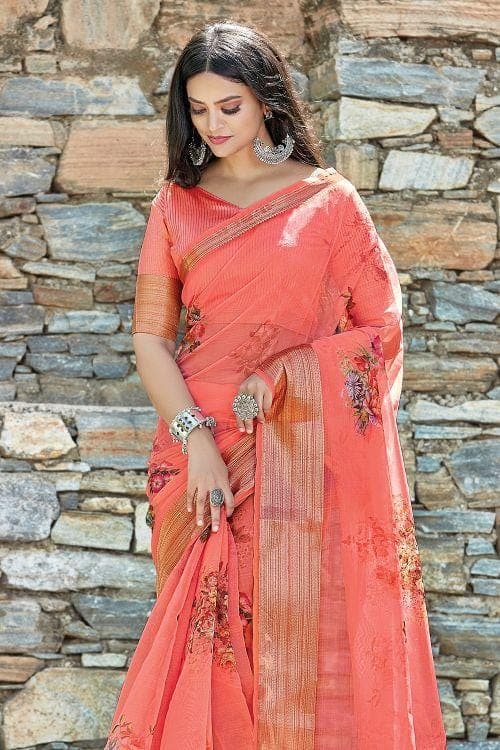 Sanskar Paheli Stp-11002 Peach Chiffon Saree – Sanskar Sarees