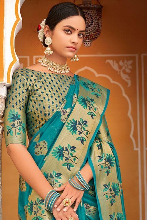 Light Blue Banarasi Silk Saree | Leemboodi