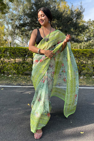 Fern Green Organza Saree