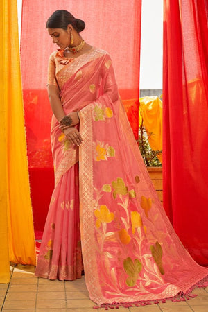 Flamingo Pink Organza Saree