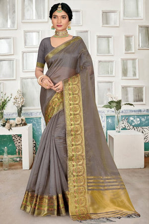 Flint Grey Organza Saree