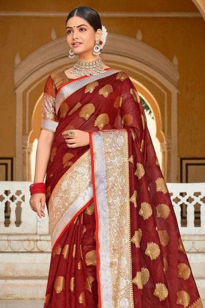 Garnet Maroon Organza Saree