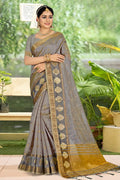 grey organza saree