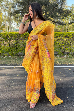 Honey Yellow Organza Saree